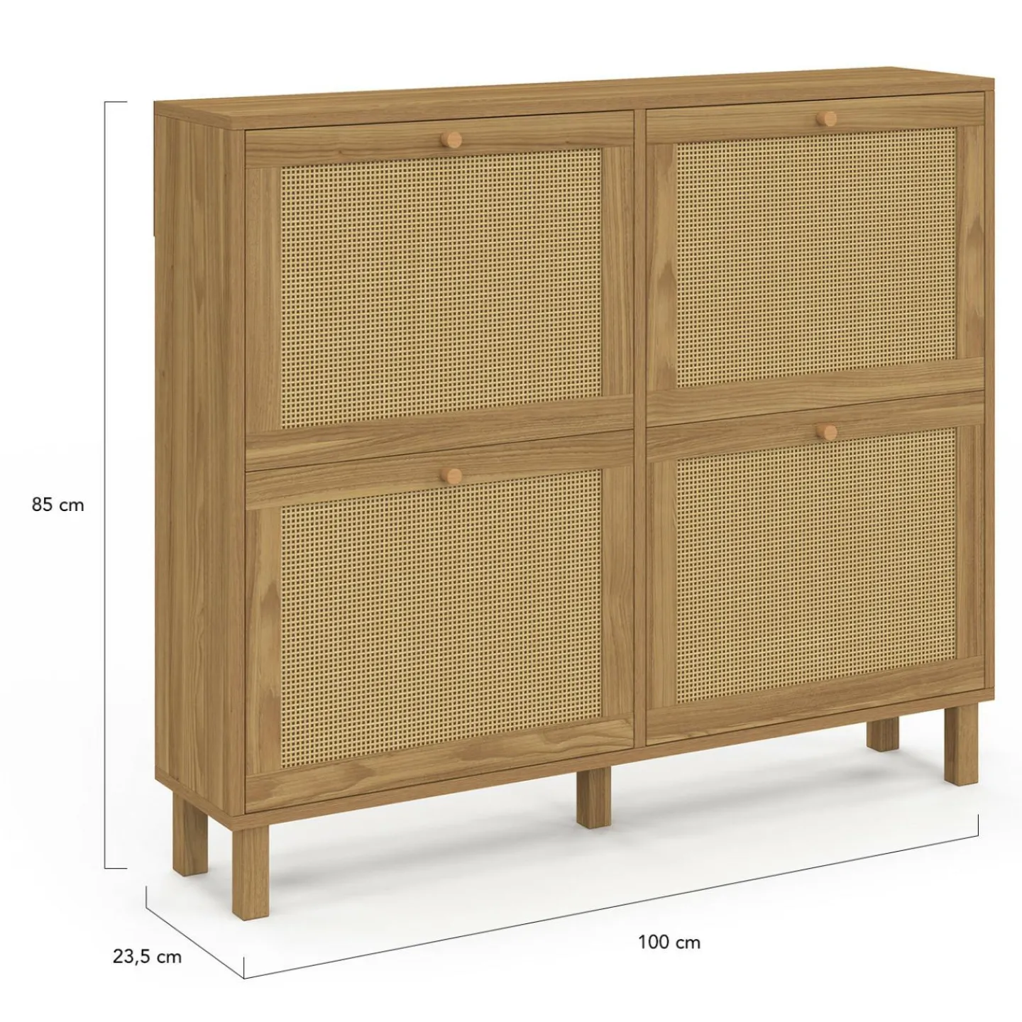 Meuble à chaussures vintage effet naturel cannage 20 paires 4 portes*IDMarket New