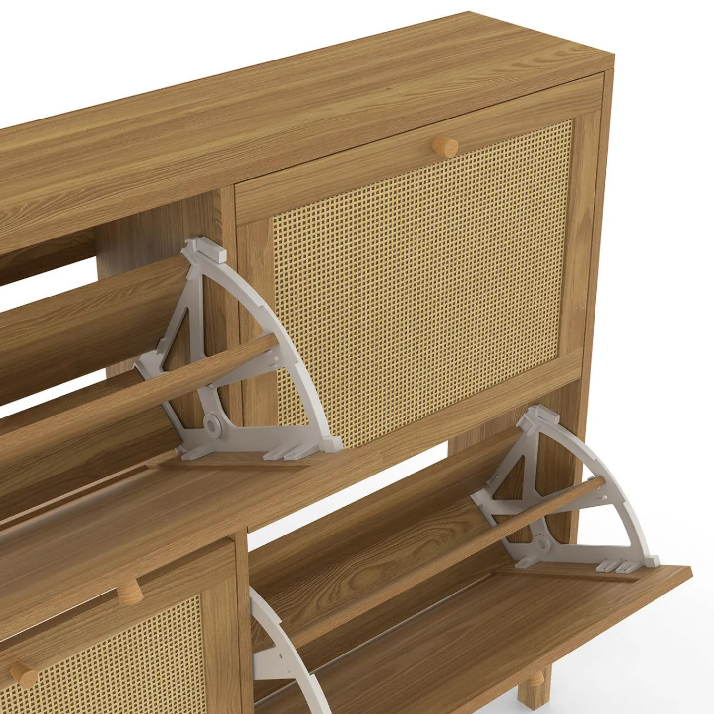 Meuble à chaussures vintage effet naturel cannage 20 paires 4 portes*IDMarket New