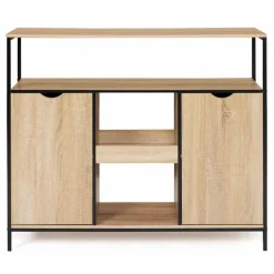 Meuble bar industriel en bois et métal avec portes et étagères*IDMarket Clearance