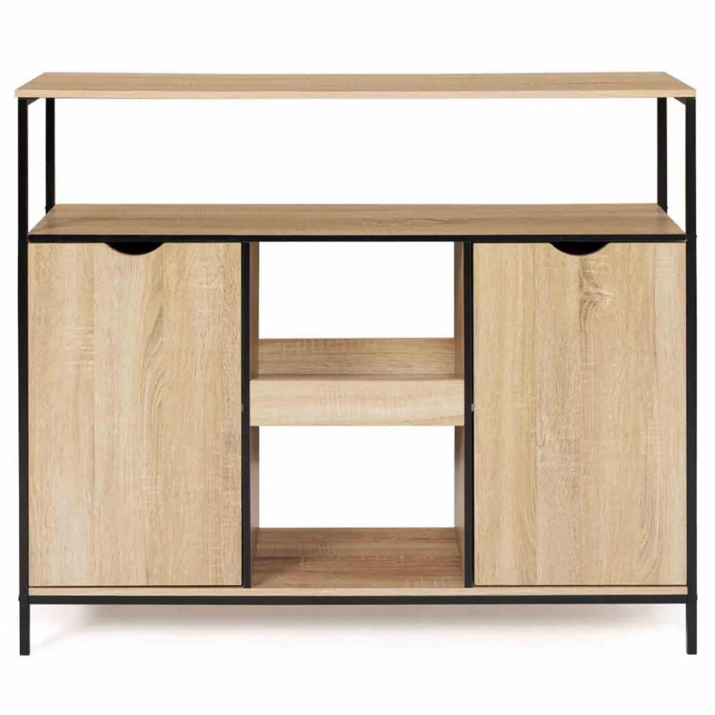 Meuble bar industriel en bois et métal avec portes et étagères*IDMarket Clearance