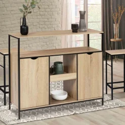 Meuble bar industriel en bois et métal avec portes et étagères*IDMarket Clearance