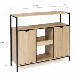 Meuble bar industriel en bois et métal avec portes et étagères*IDMarket Clearance