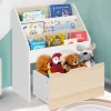 Meuble bibliothèque pour enfant blanc et hêtre avec 3 étagères et 1 bac*IDMarket Discount