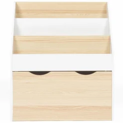 Meuble bibliothèque pour enfant blanc et hêtre avec 3 étagères et 1 bac*IDMarket Discount