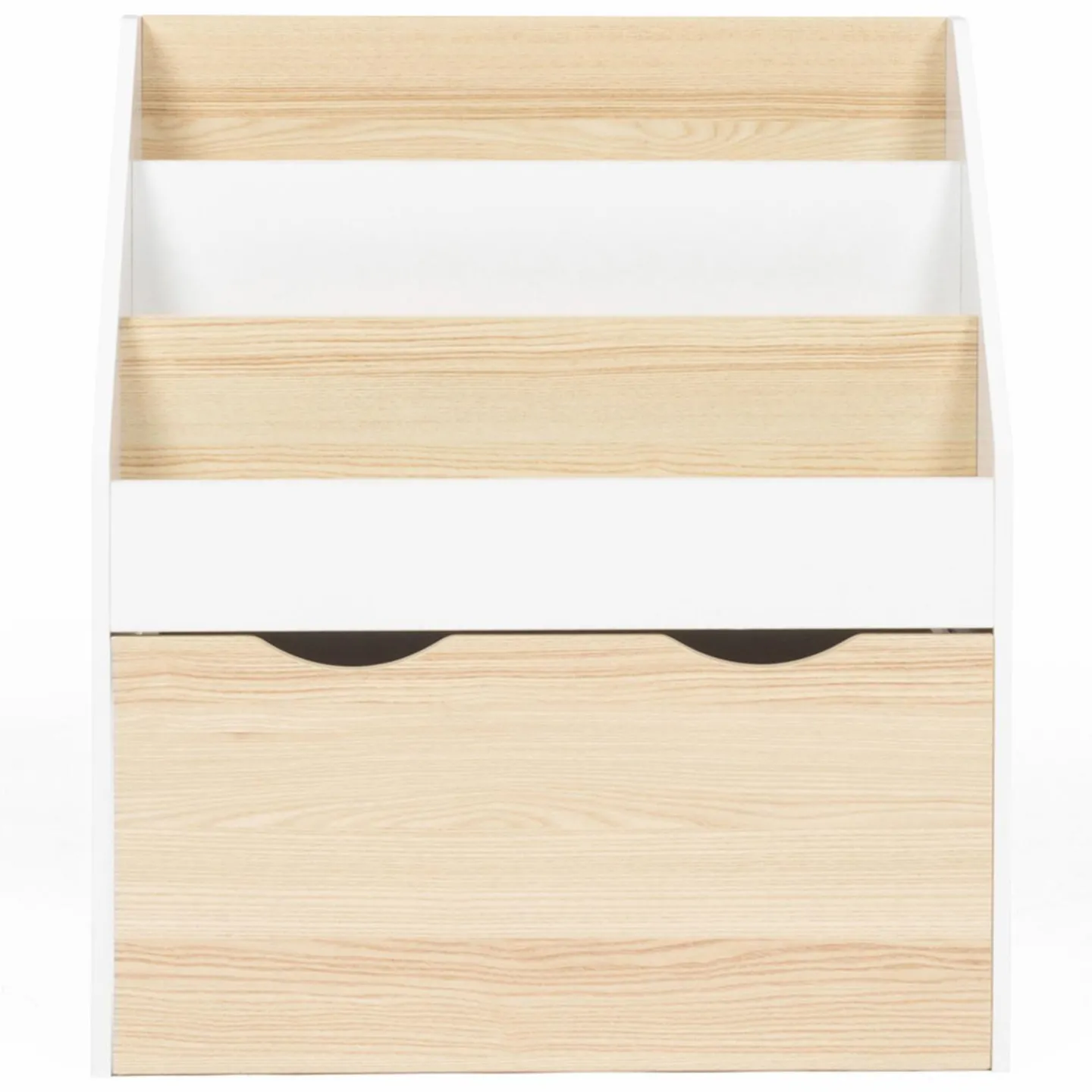 Meuble bibliothèque pour enfant blanc et hêtre avec 3 étagères et 1 bac*IDMarket Discount