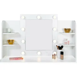Meuble coiffeuse blanche avec miroir LED et tabouret*IDMarket Sale