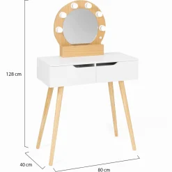 Meuble coiffeuse blanche style scandinave avec miroir LED et tiroirs*IDMarket Hot