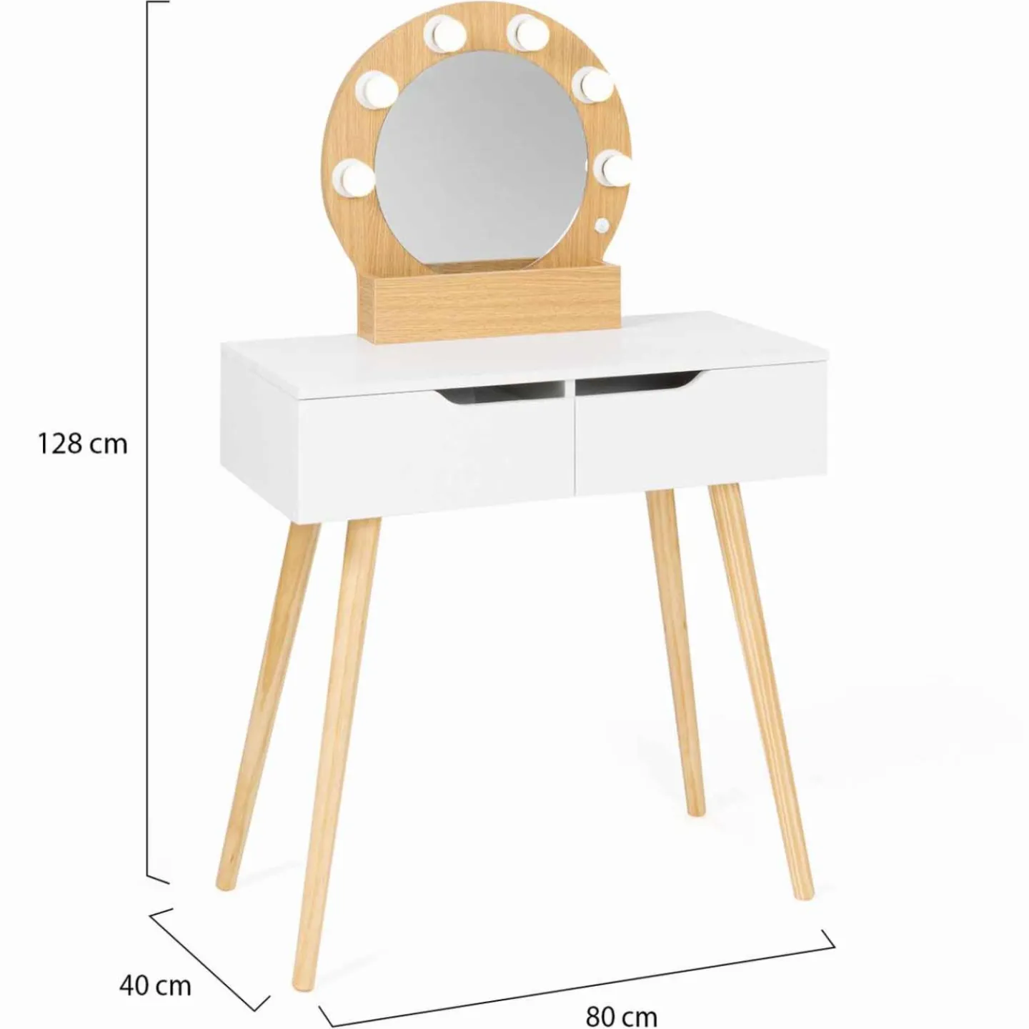 Meuble coiffeuse blanche style scandinave avec miroir LED et tiroirs*IDMarket Hot