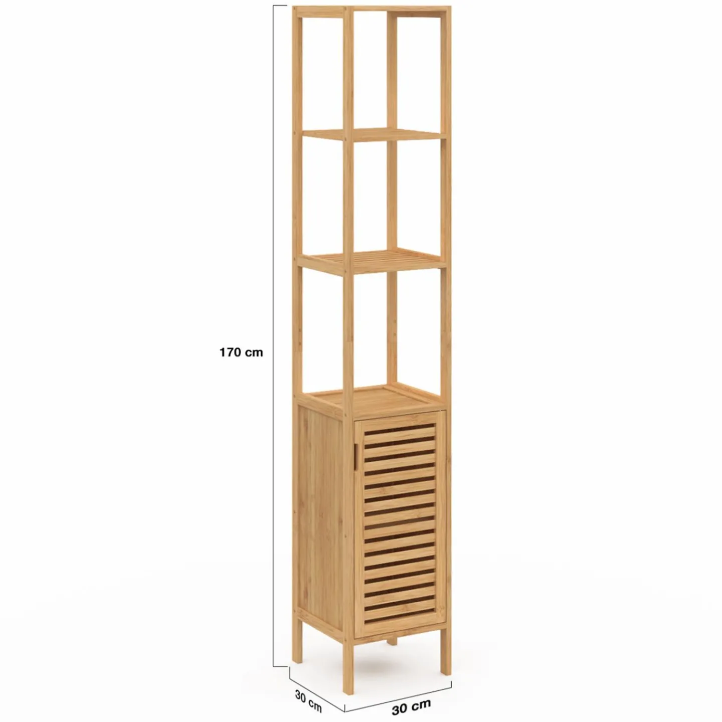 Meuble colonne en bambou pour salle de bain 1 porte*IDMarket