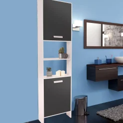 Meuble colonne salle de bain blanc et gris*IDMarket Best