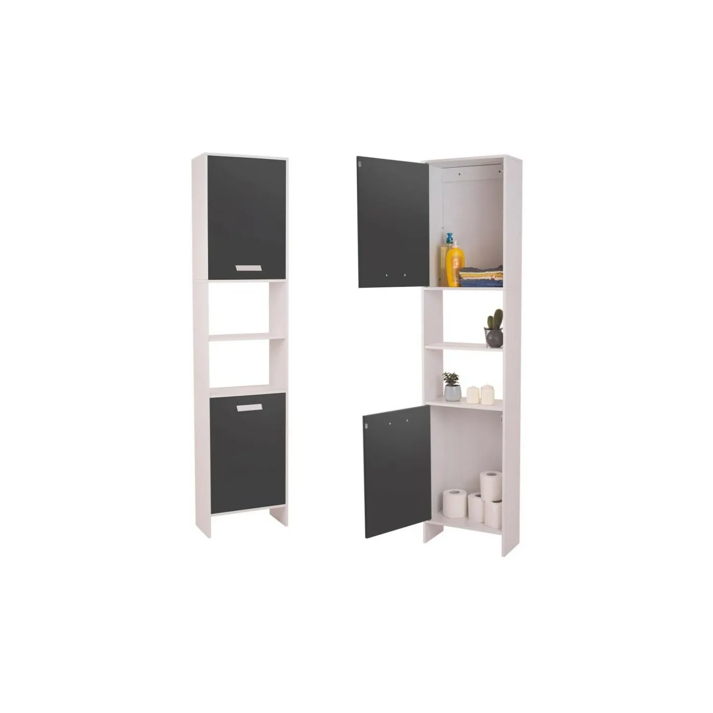 Meuble colonne salle de bain blanc et gris*IDMarket Best