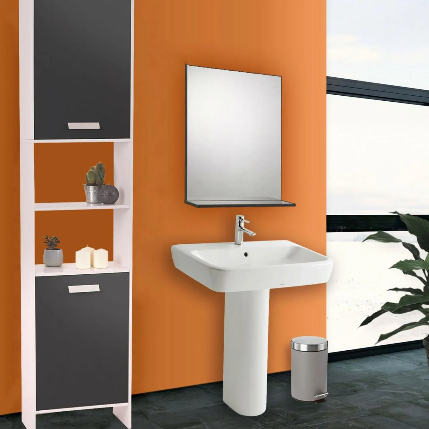 Meuble colonne salle de bain blanc et gris*IDMarket Best