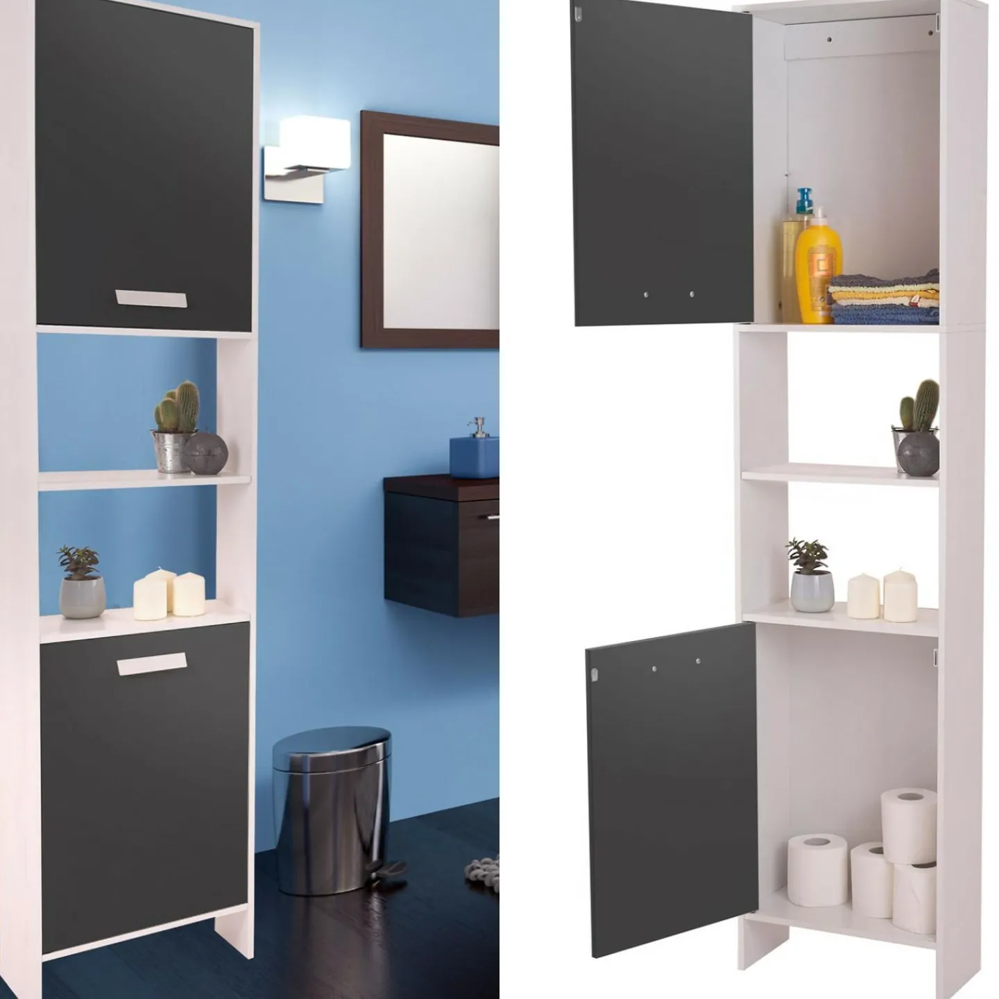 Meuble colonne salle de bain blanc et gris*IDMarket Best