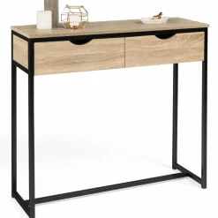 Meuble console industrielle 2 tiroirs bois et métal 90 cm*IDMarket Best