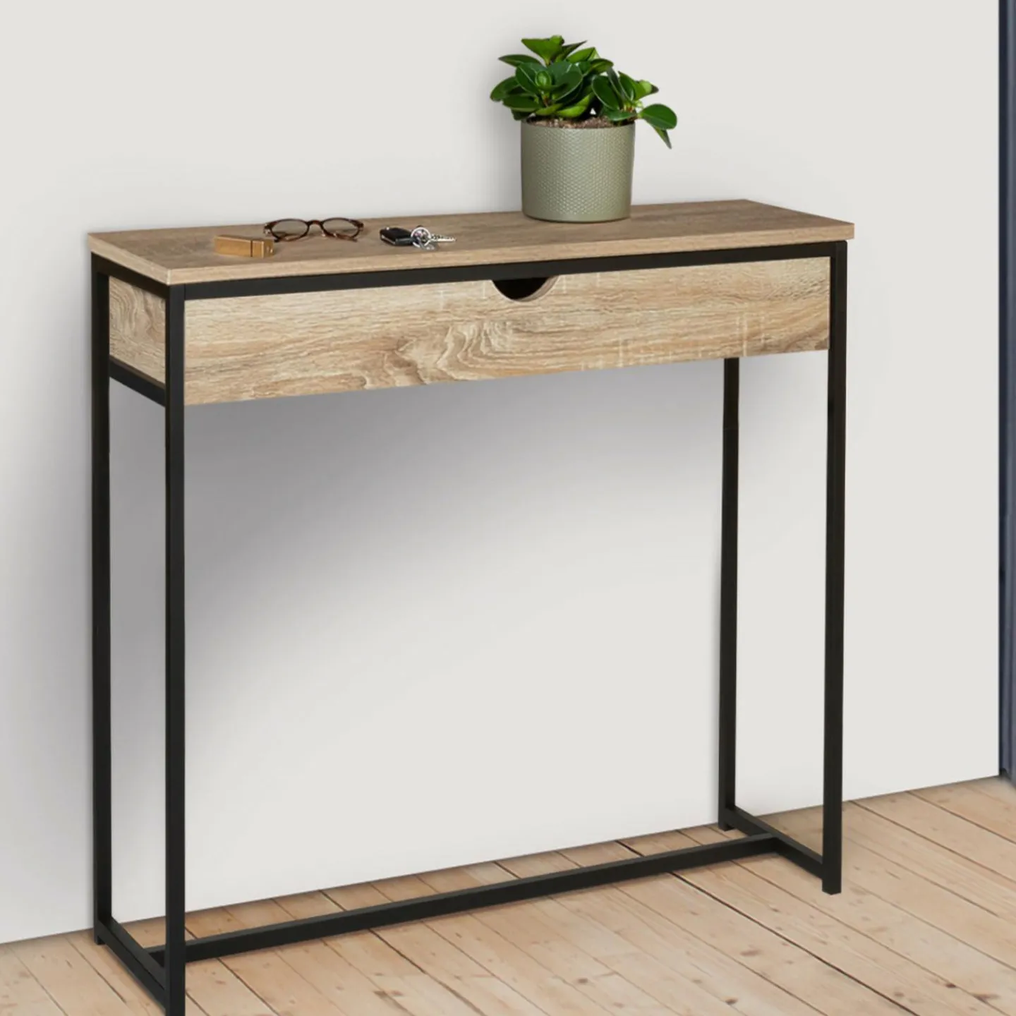 Meuble console industrielle bois et métal 90 cm*IDMarket Sale