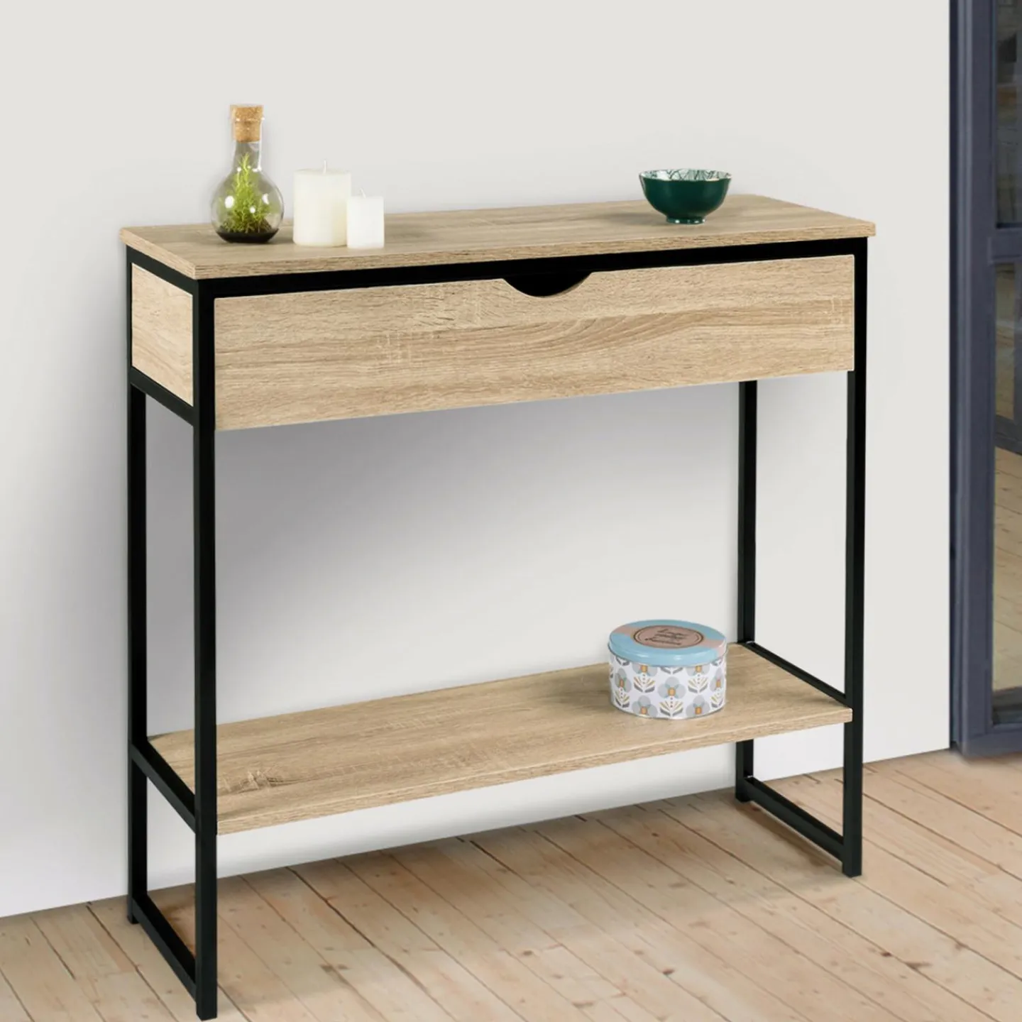 Meuble console industrielle bois et métal 90 cm*IDMarket Hot