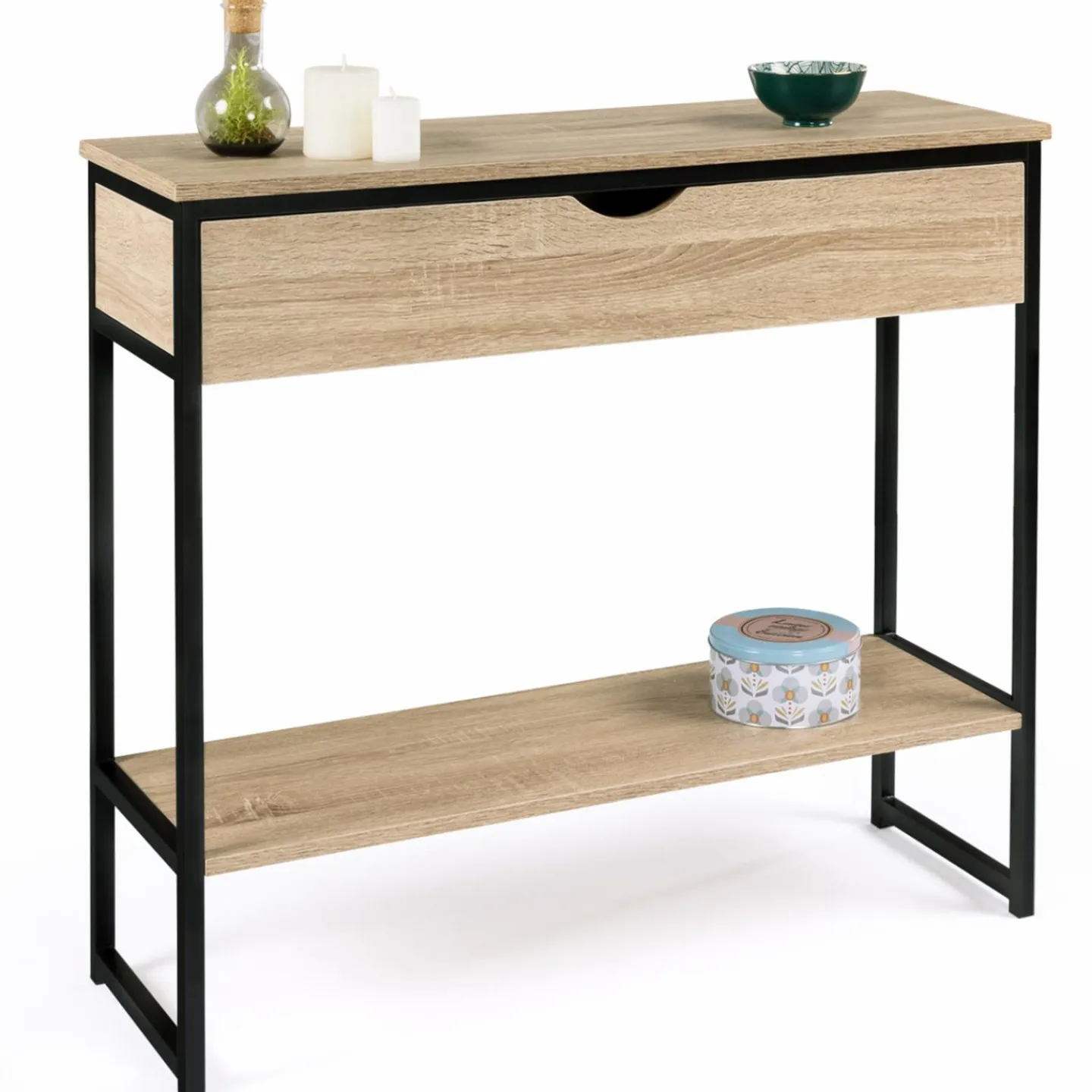 Meuble console industrielle bois et métal 90 cm*IDMarket Hot