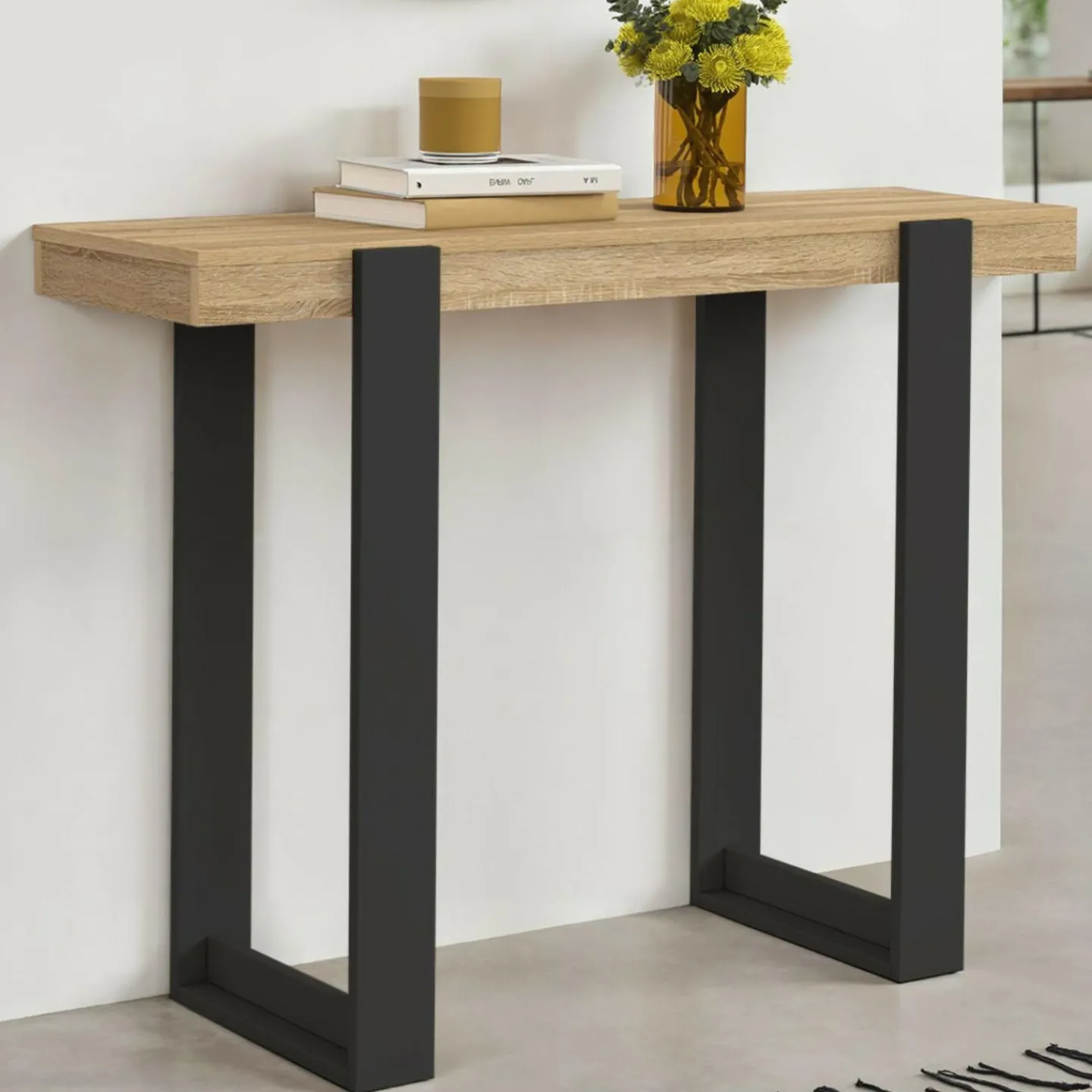 Meuble console noir et bois 100 cm*IDMarket New