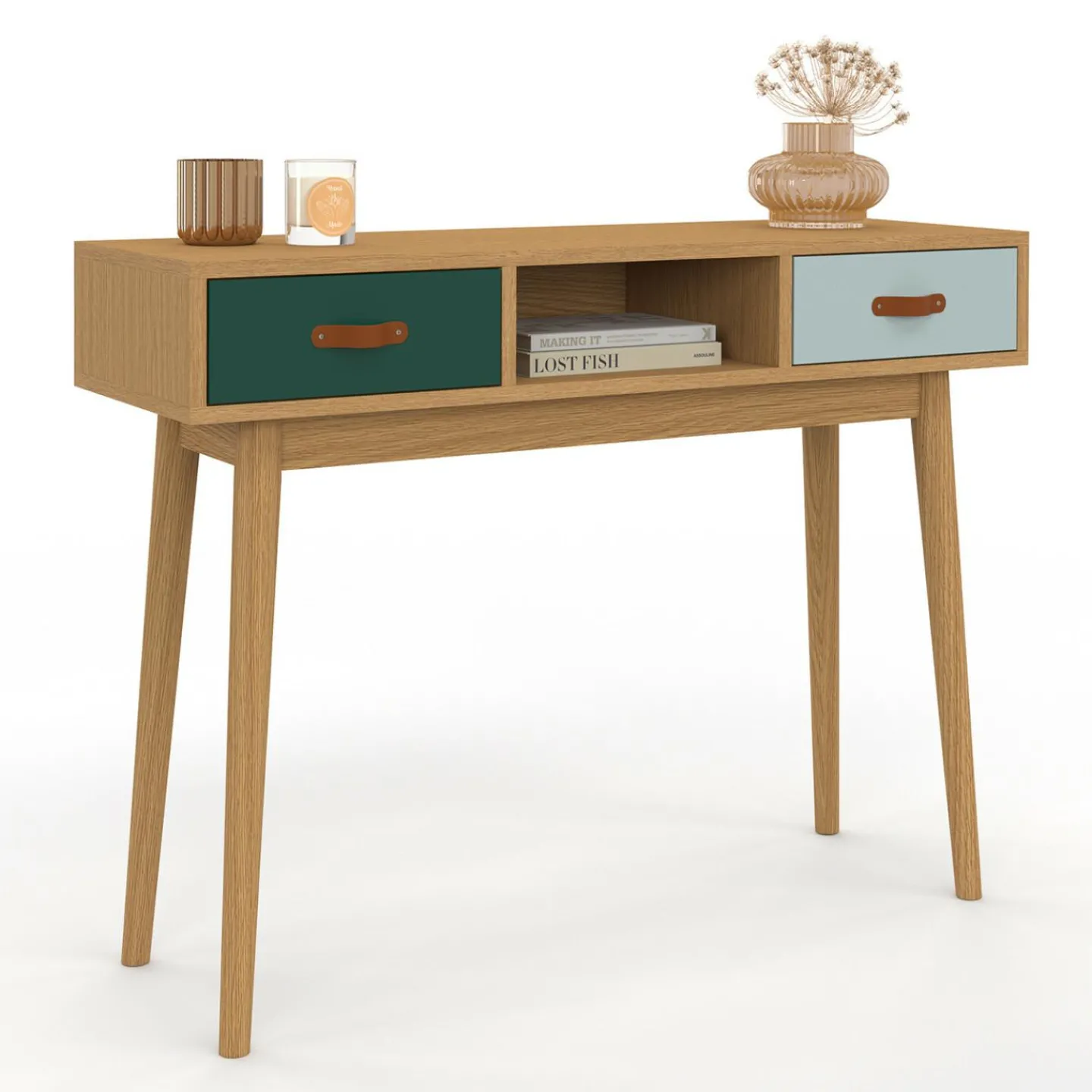 Meuble console scandinave bois et vert 100 cm*IDMarket Sale