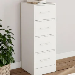 Meuble d'appoint 4 tiroirs 30 cm chiffonnier, meuble de rangement bois blanc*IDMarket Best