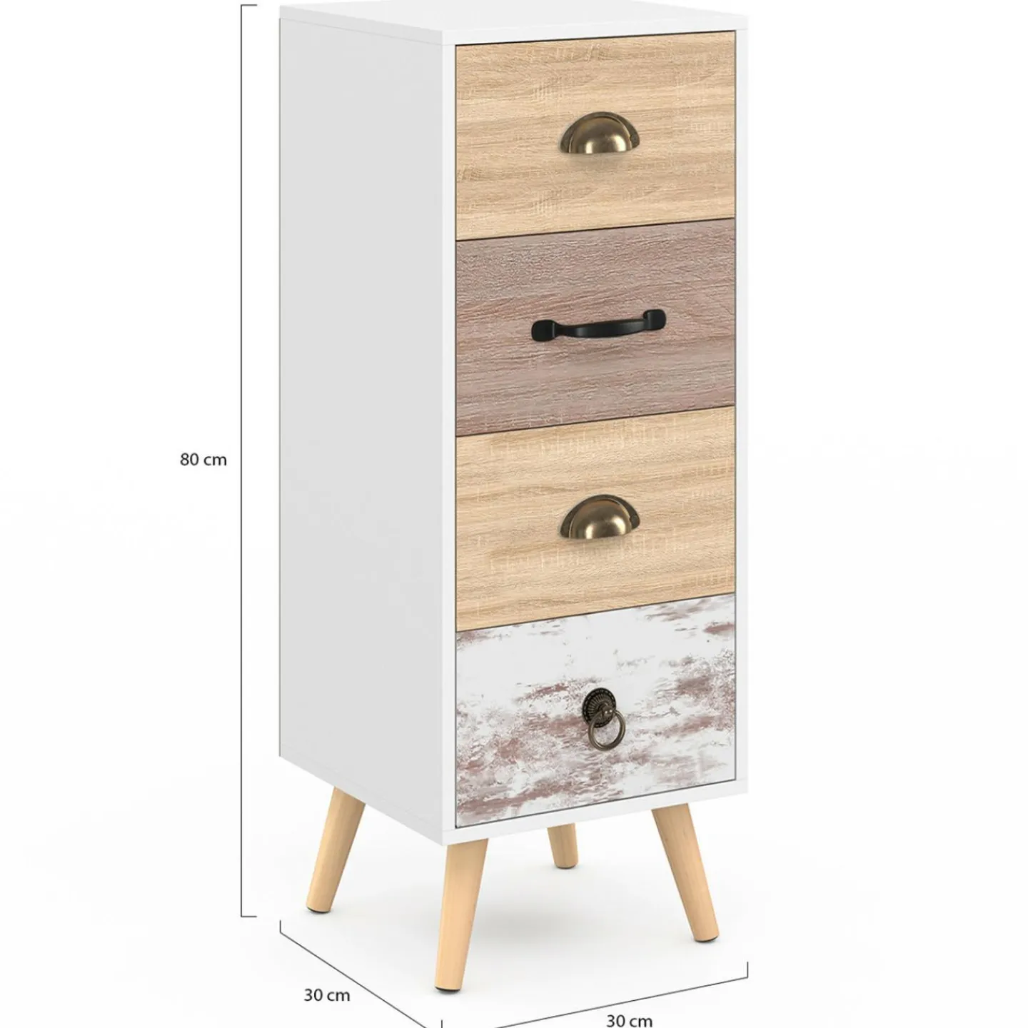 Meuble d'appoint 4 tiroirs 30 cm chiffonnier scandinave*IDMarket New