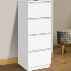 Meuble d'appoint 4 tiroirs 30 cm chiffonnier bois blanc pour entrée salle de bain*IDMarket Outlet