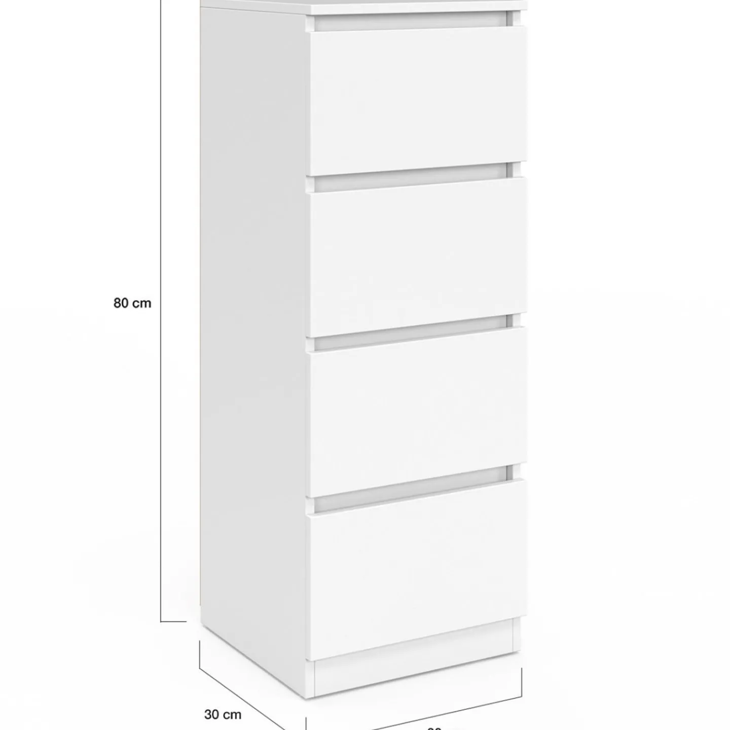 Meuble d'appoint 4 tiroirs 30 cm chiffonnier bois blanc pour entrée salle de bain*IDMarket Outlet