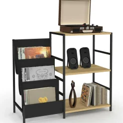 Meuble d'appoint, rangement avec étagères, supports vinyles et platine design industriel*IDMarket Sale