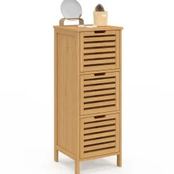 Meuble d'appoint salle de bain bambou BEA 3 portes 30 x 30 x 80 cm*IDMarket Discount