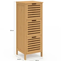 Meuble d'appoint salle de bain bambou BEA 3 portes 30 x 30 x 80 cm*IDMarket Discount