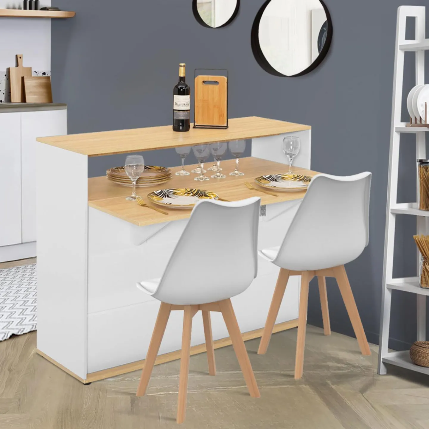 Meuble de bar mange-debout blanc et bois*IDMarket Sale