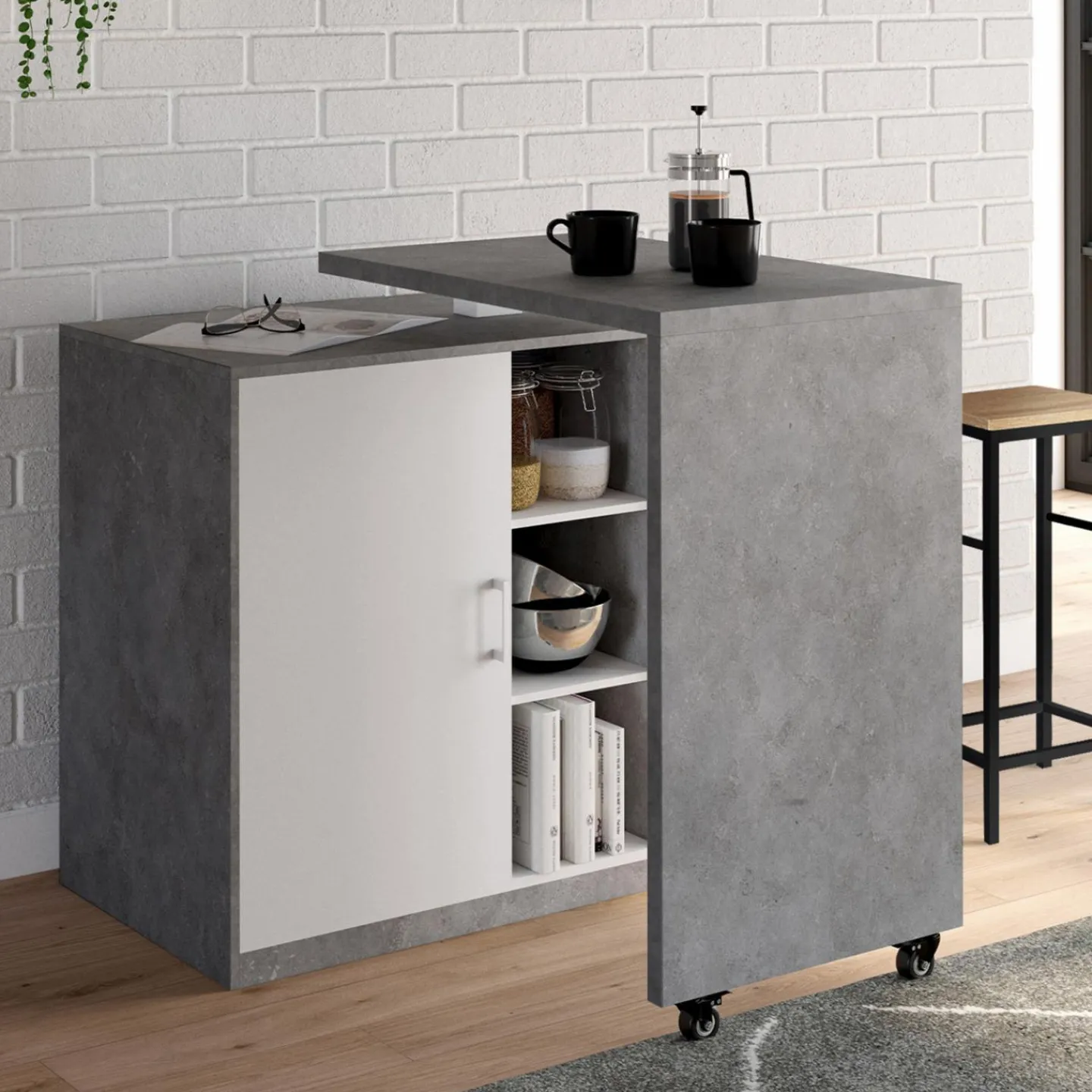 Meuble de bar pivotant imitation béton*IDMarket Hot