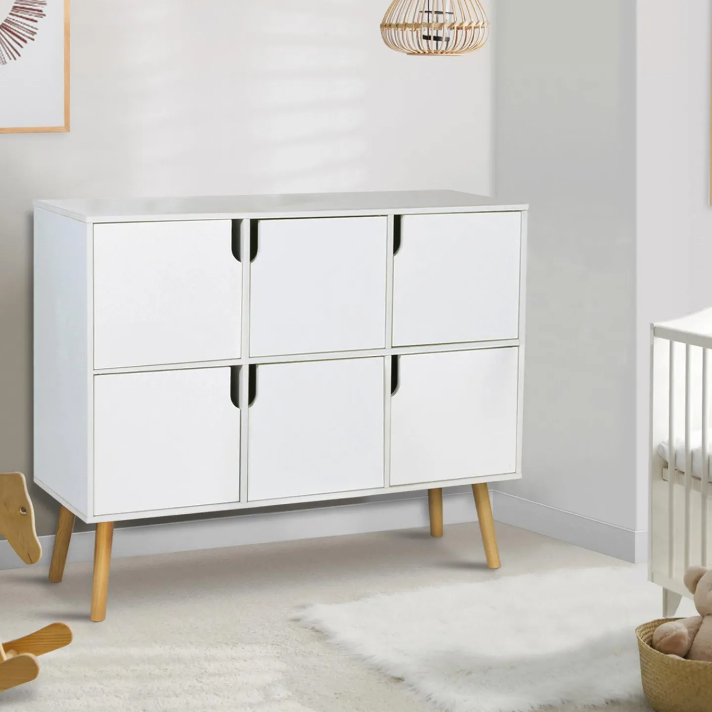 Meuble de rangement 6 cases pour enfant bois blanc*IDMarket Sale