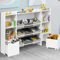 Meuble de rangement avec étagères, bacs en tissu et cubes pour enfants*IDMarket New