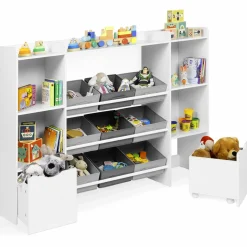 Meuble de rangement avec étagères, bacs en tissu et cubes pour enfants*IDMarket New