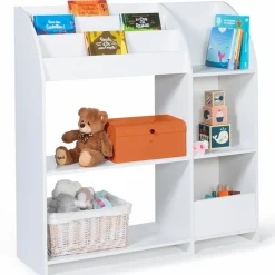 Meuble de rangement blanc pour jouets avec étagère bibliothèque*IDMarket