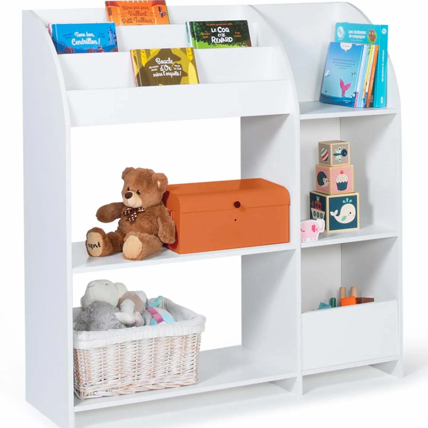 Meuble de rangement blanc pour jouets avec étagère bibliothèque*IDMarket