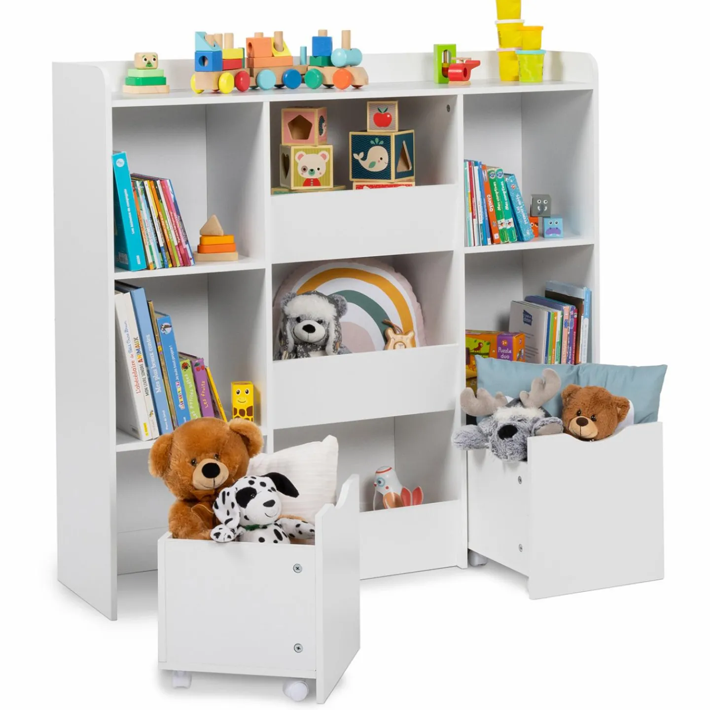 Meuble de rangement blanc pour enfant sur roulettes*IDMarket Discount