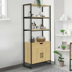 Meuble de rangement design industriel salle de bain avec 3 étages 1 placard 1 tiroir*IDMarket Online