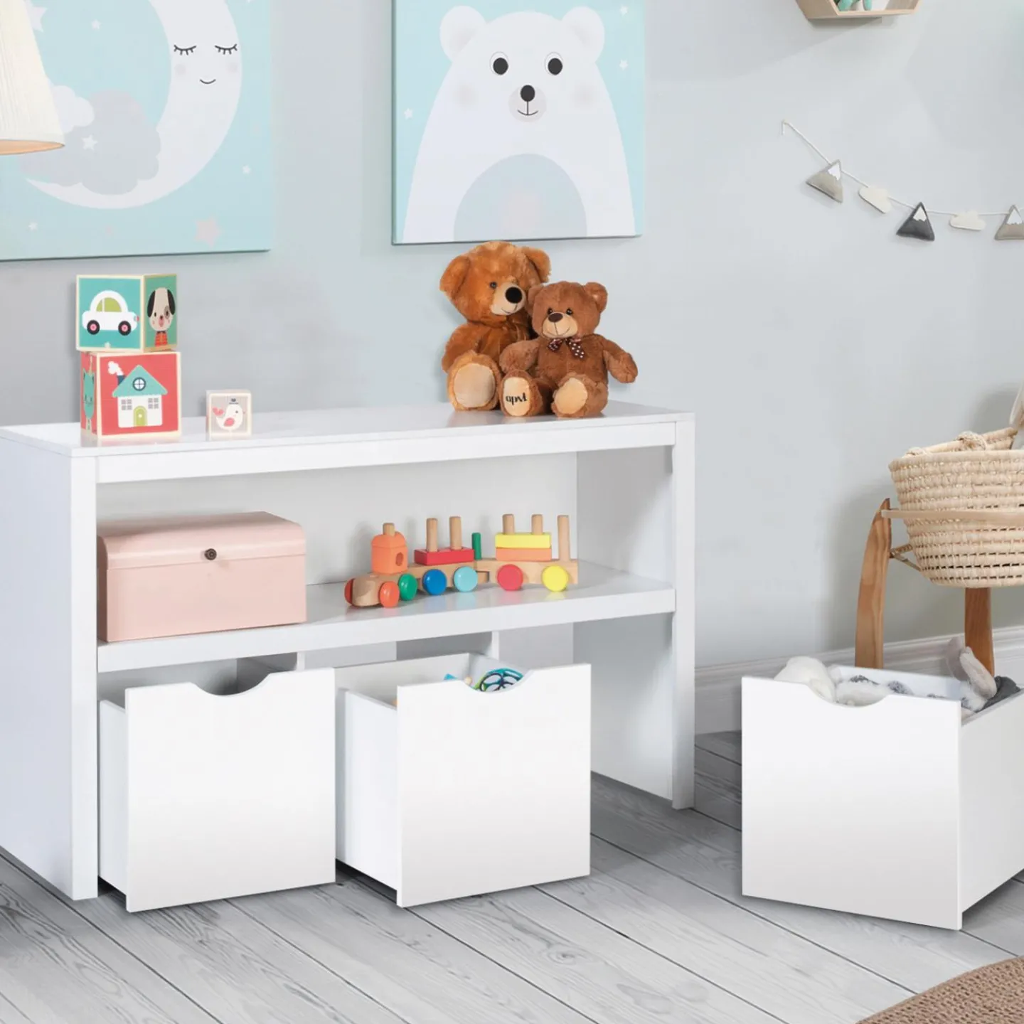 Meuble de rangement pour enfant 3 tiroirs bois blanc*IDMarket Outlet