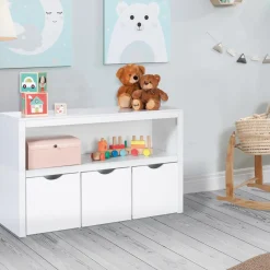 Meuble de rangement pour enfant 3 tiroirs bois blanc*IDMarket Outlet