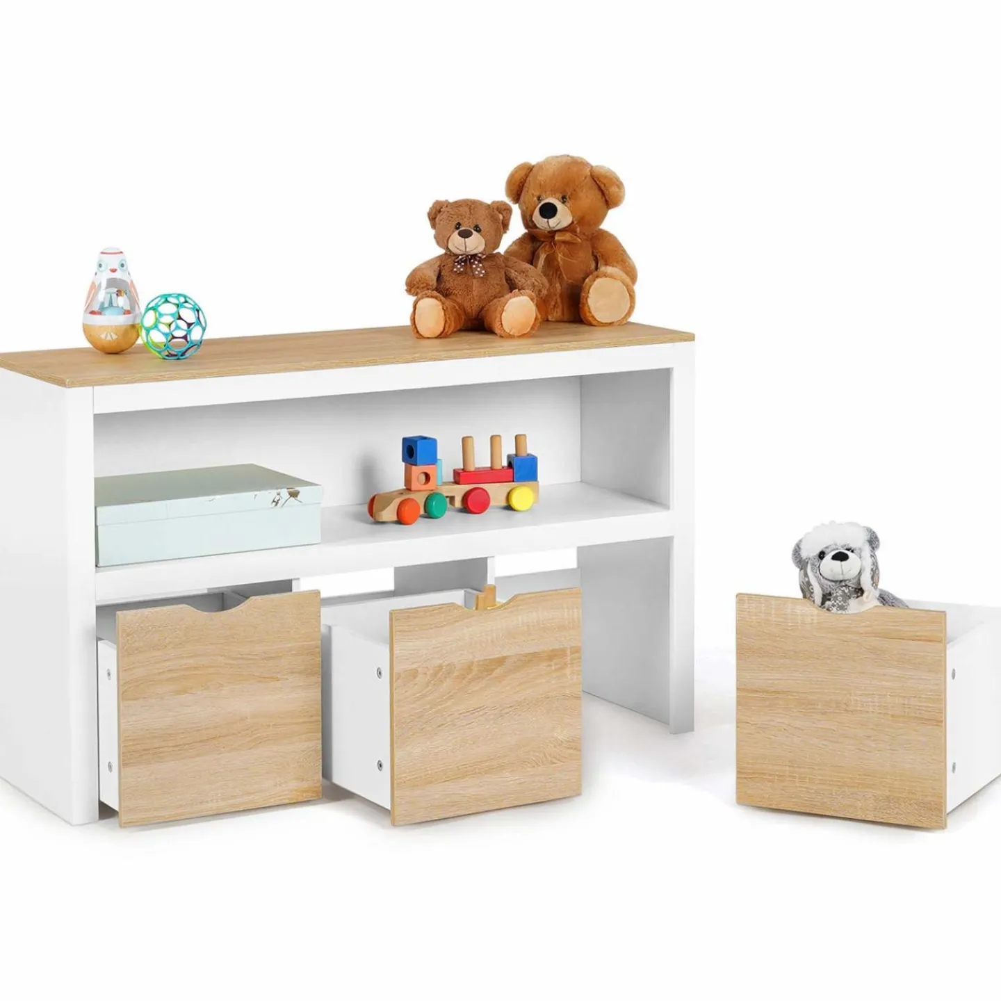 Meuble de rangement pour enfant 3 tiroirs blanc et hêtre*IDMarket Outlet