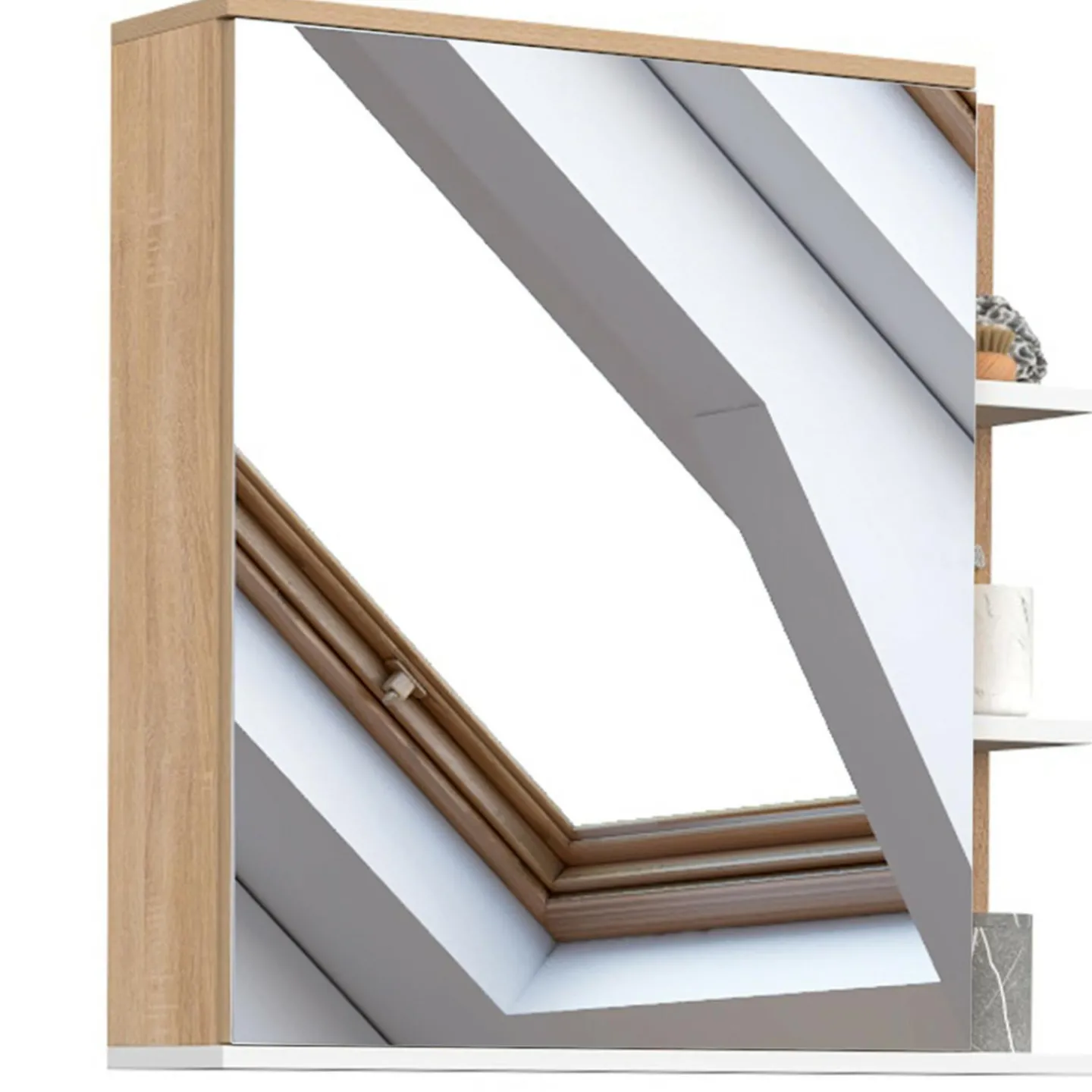 Meuble de rangement suspendu avec miroir et étagères pour salle de bain façon hêtre et blanc*IDMarket Clearance