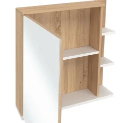 Meuble de rangement suspendu avec miroir et étagères pour salle de bain façon hêtre et blanc*IDMarket Clearance