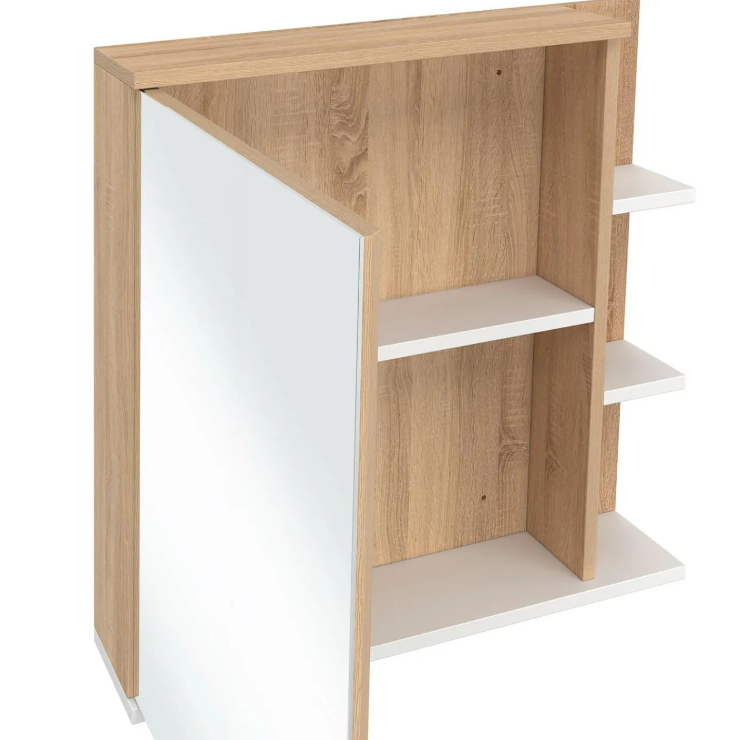 Meuble de rangement suspendu avec miroir et étagères pour salle de bain façon hêtre et blanc*IDMarket Clearance