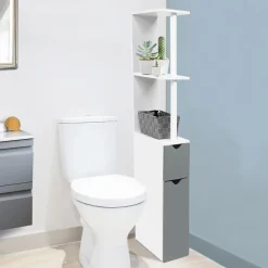 Meuble de toilette blanc et gris avec étagères*IDMarket
