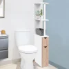 Meuble de toilette blanc et hêtre avec étagères*IDMarket New