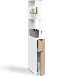 Meuble de toilette blanc et hêtre avec étagères*IDMarket New