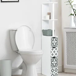 Meuble de toilette blanc et gris motif carreaux de ciment 3 portes*IDMarket New