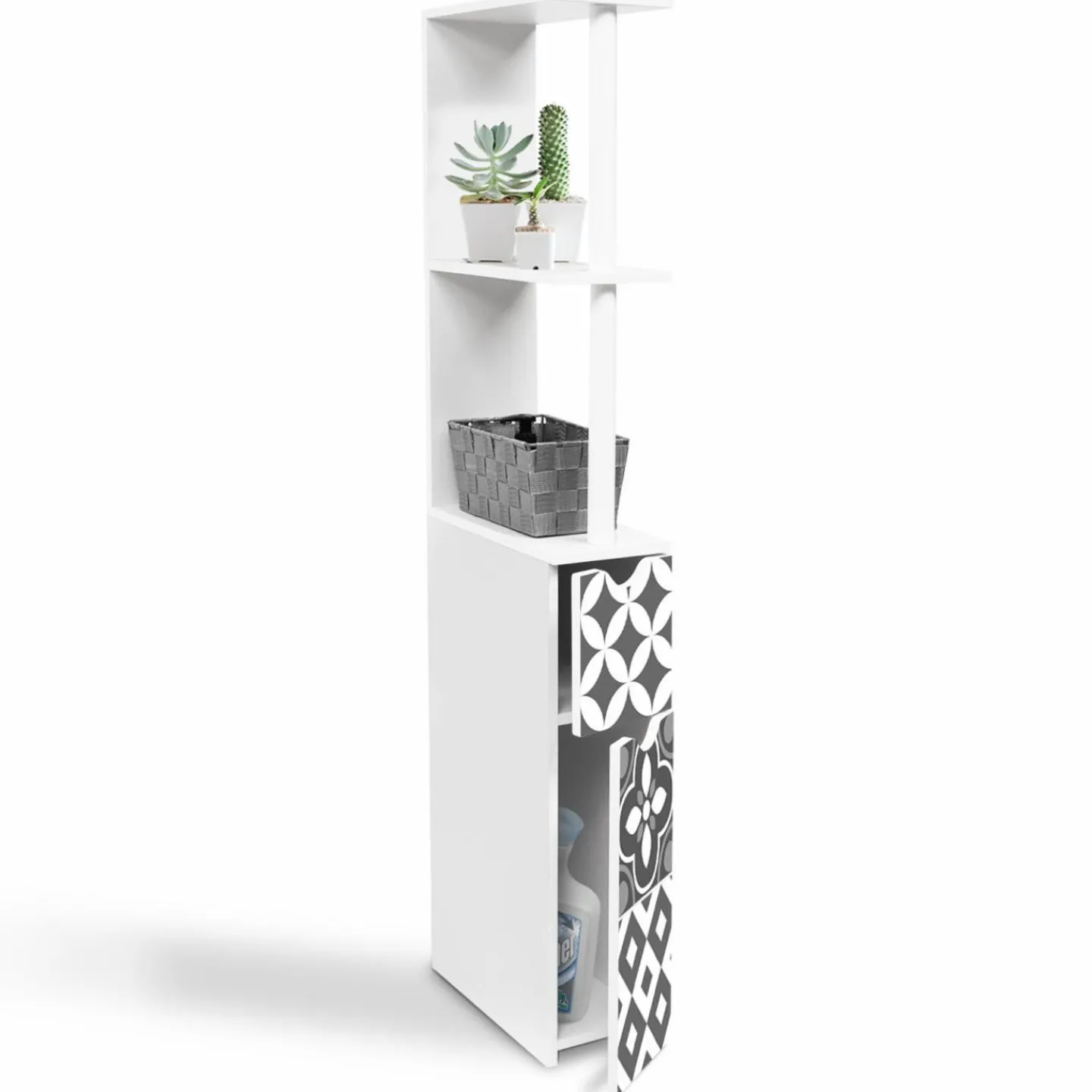 Meuble de toilette blanc et gris motif carreaux de ciment*IDMarket Best